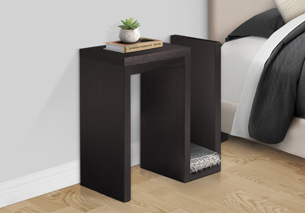 24" Dark Brown Wood And Metal End Table With Shelf