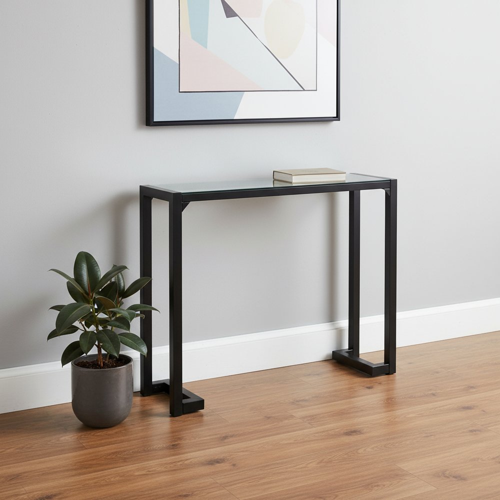 42" Clear and Black Glass Console Table