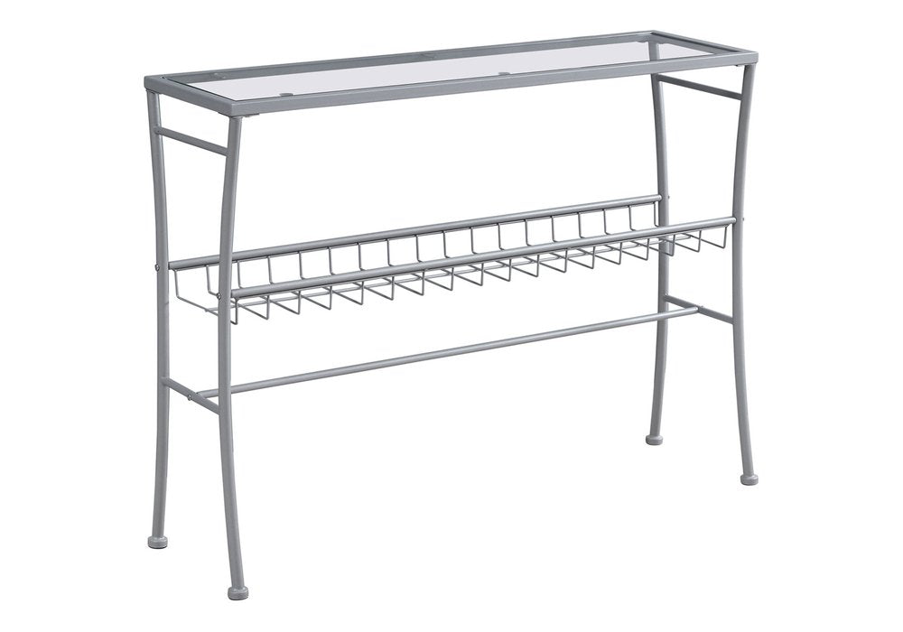 42" Clear And Silver Glass Console Table With Storage