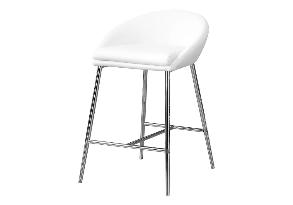 Set of Two 24" White And Silver Leather Match And Metal Low Back Bar Chairs