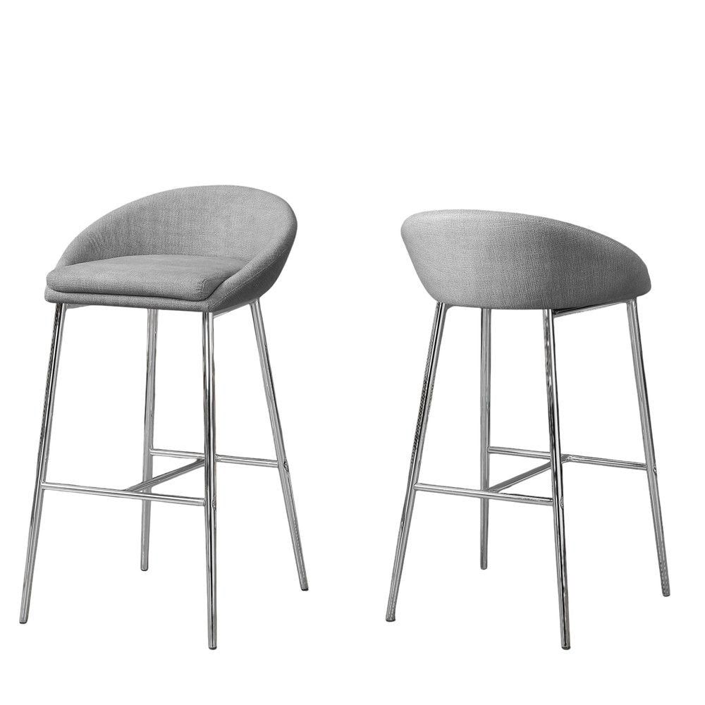 Set of Two 30" Gray and Silver Metal Low Back Bar Chairs