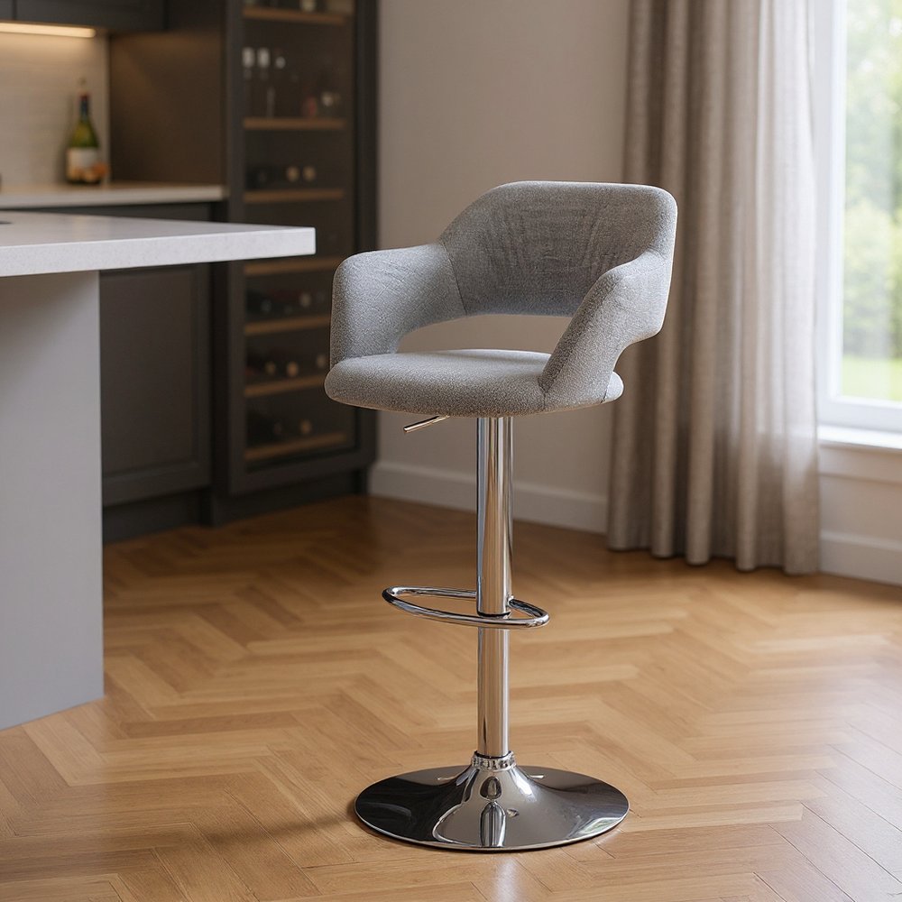 Light Gray and Silver Metal Low Back Bar Chair