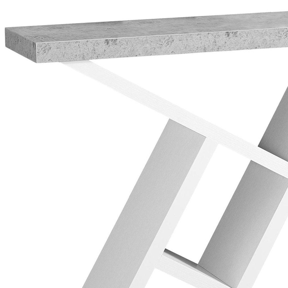 36" Gray and White Abstract Console Table With Shelves