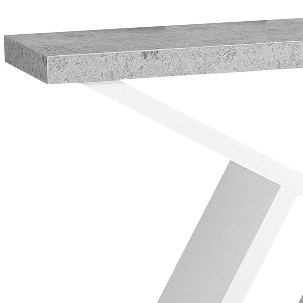 36" Gray and White Abstract Console Table With Shelves