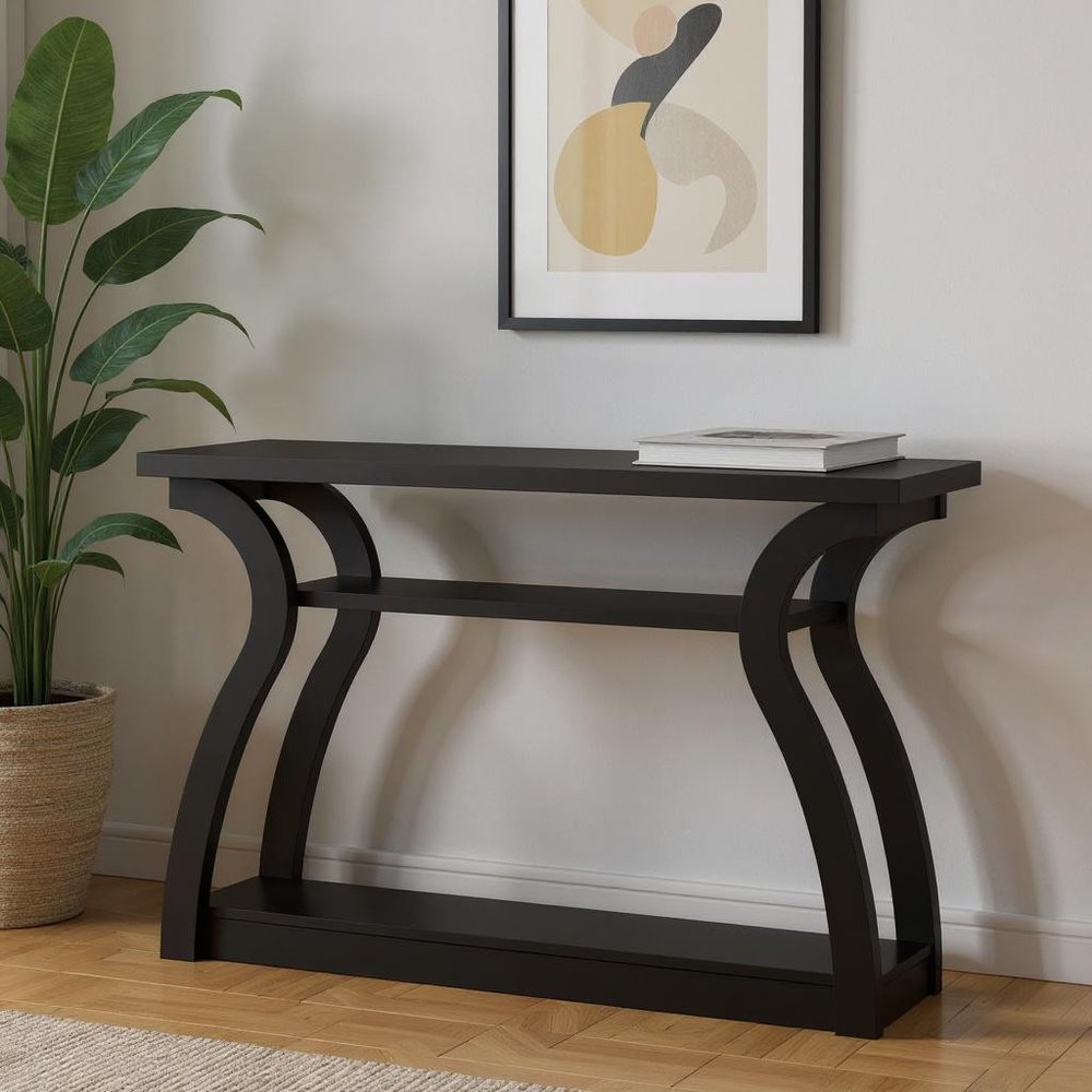 47" Black Floor Shelf Console Table With Shelves