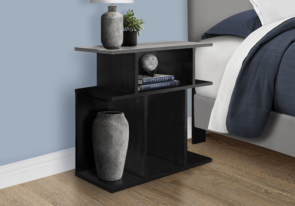 24" Gray and Black Wood Floor Shelf End Table With 6