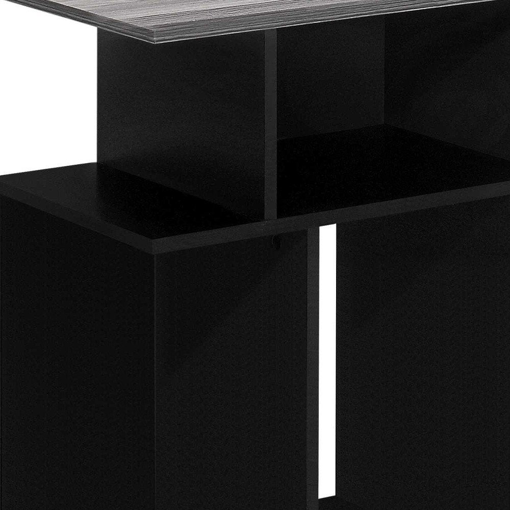 24" Gray and Black Wood Floor Shelf End Table With 6