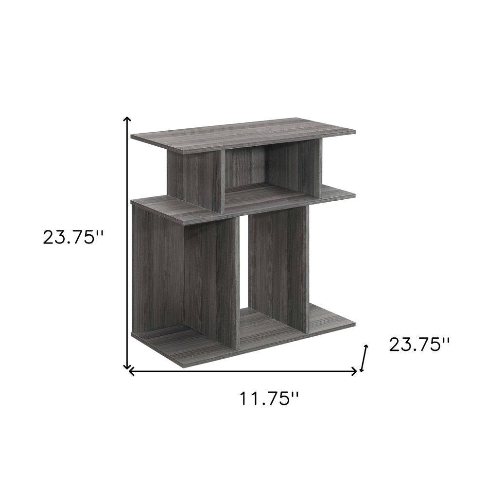 24" Dark Gray Wood End Table With Six Open Shelves
