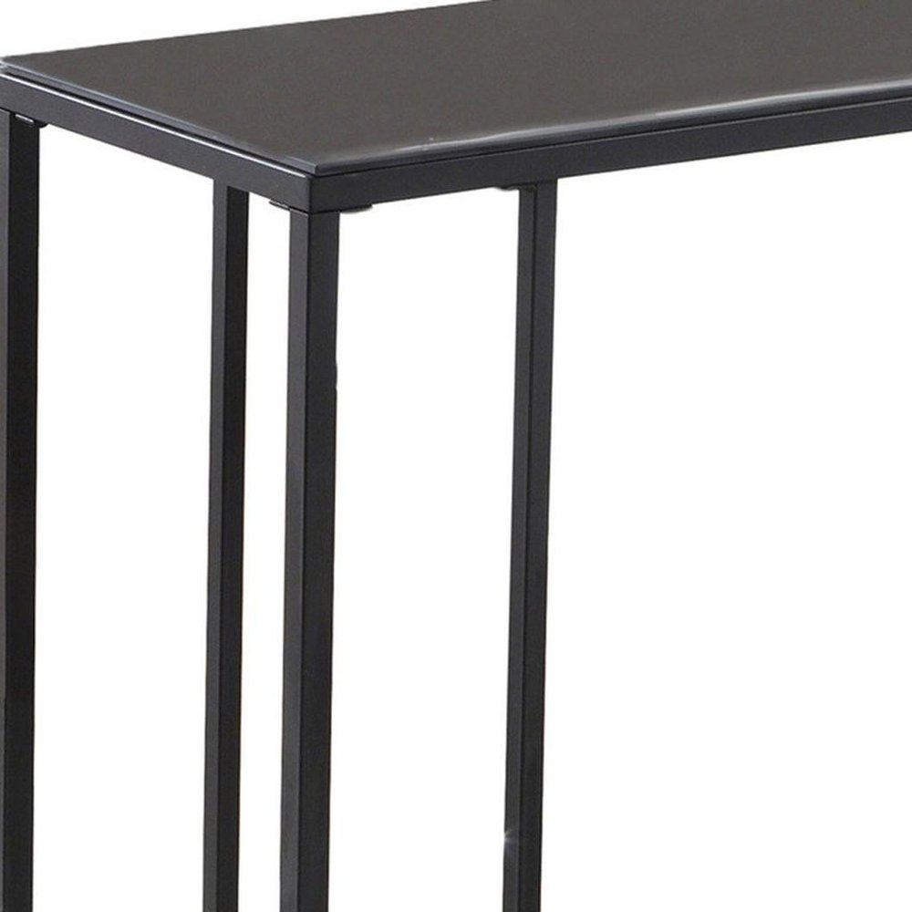 18.25" X 10.25" X 24" Black Metal Tempered Glass Accent Table