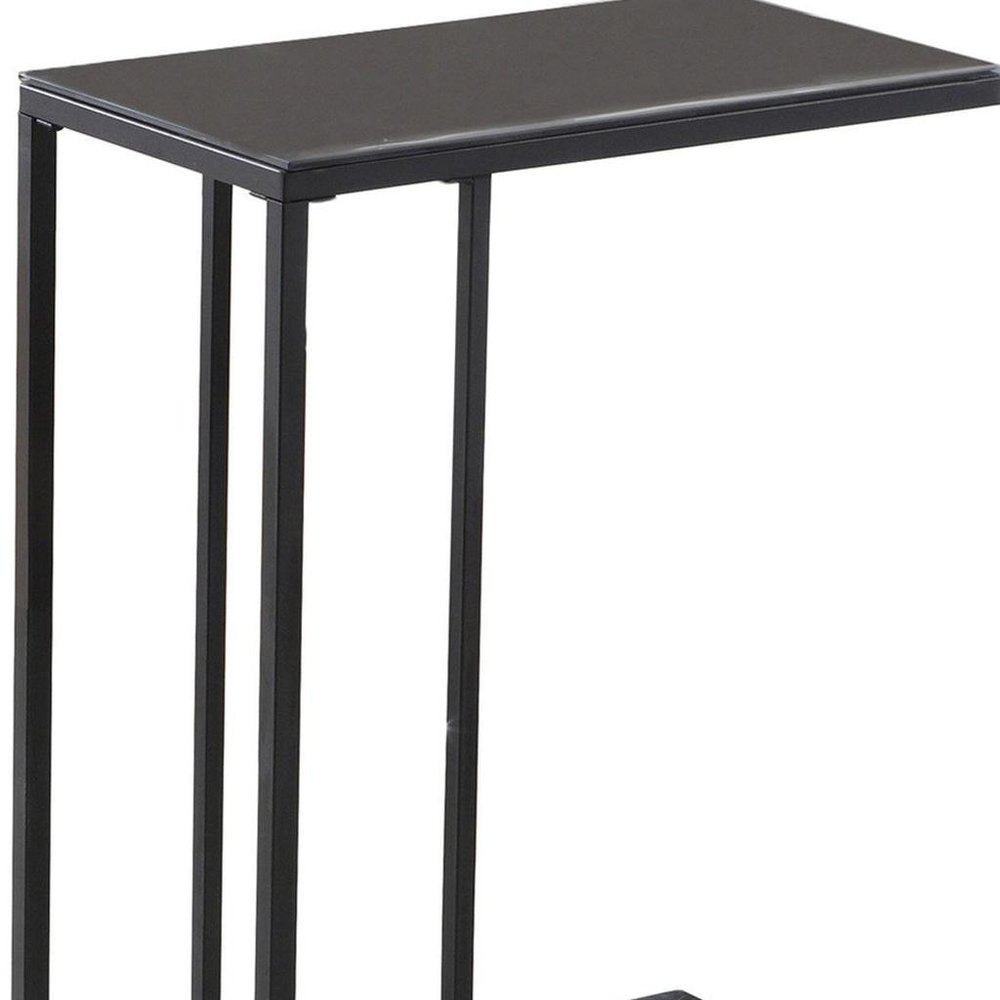 18.25" X 10.25" X 24" Black Metal Tempered Glass Accent Table