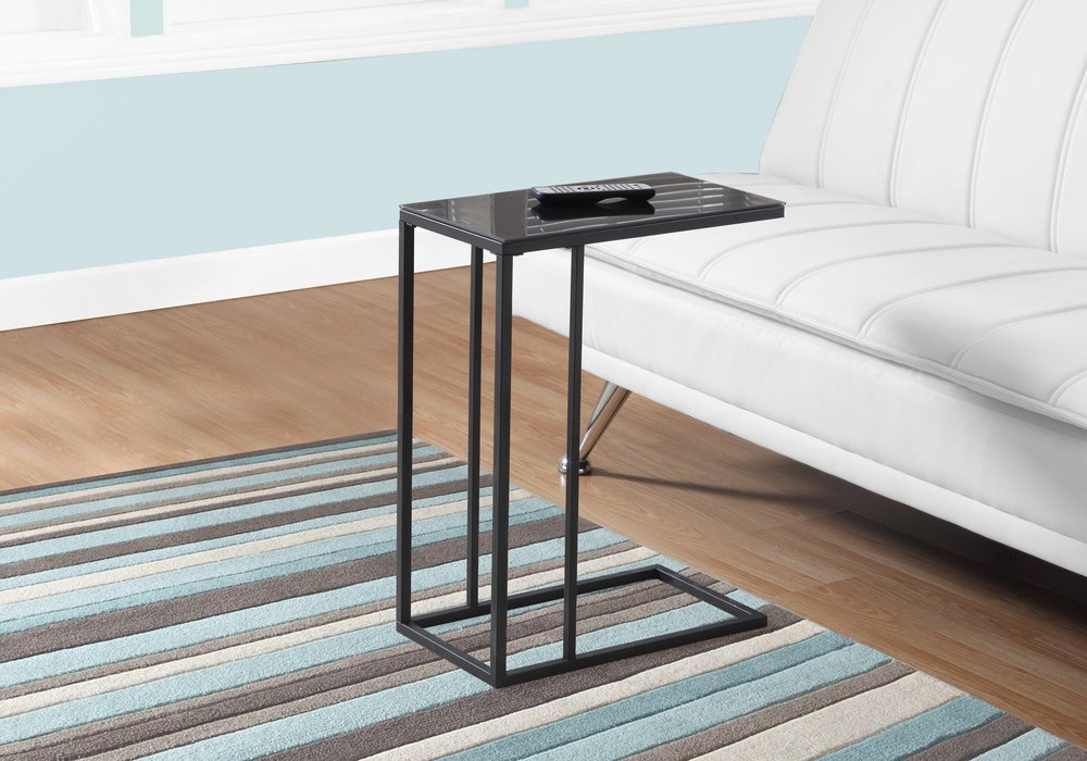 18.25" X 10.25" X 24" Black Metal Tempered Glass Accent Table