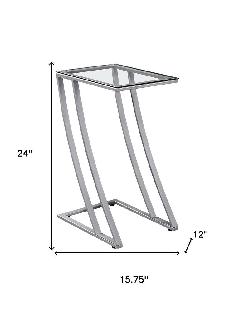 15.75" X 12" X 24" Silver Clear Metal Tempered Glass Accent Table
