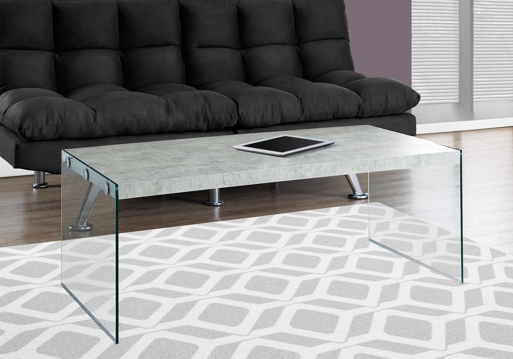 44" Gray Clear Wood And Glass Coffee Table