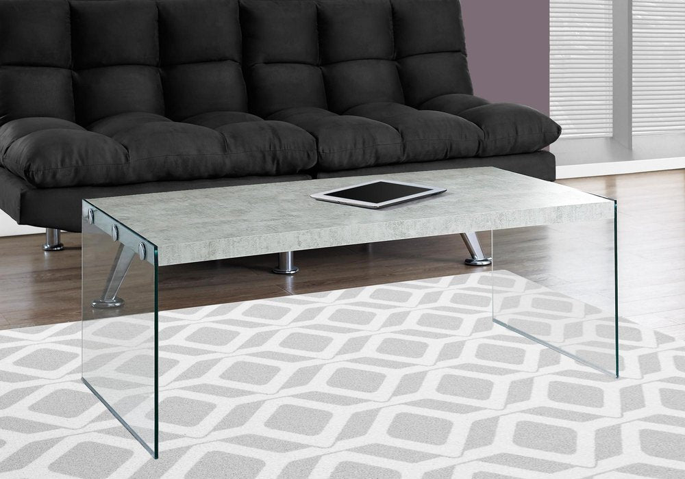 44" Gray Clear Wood And Glass Coffee Table