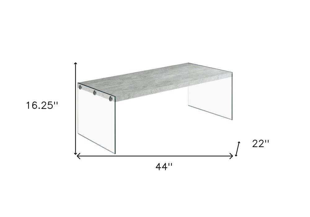 44" Gray Clear Wood And Glass Coffee Table