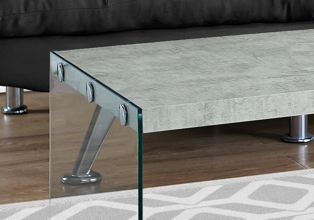 44" Gray Clear Wood And Glass Coffee Table