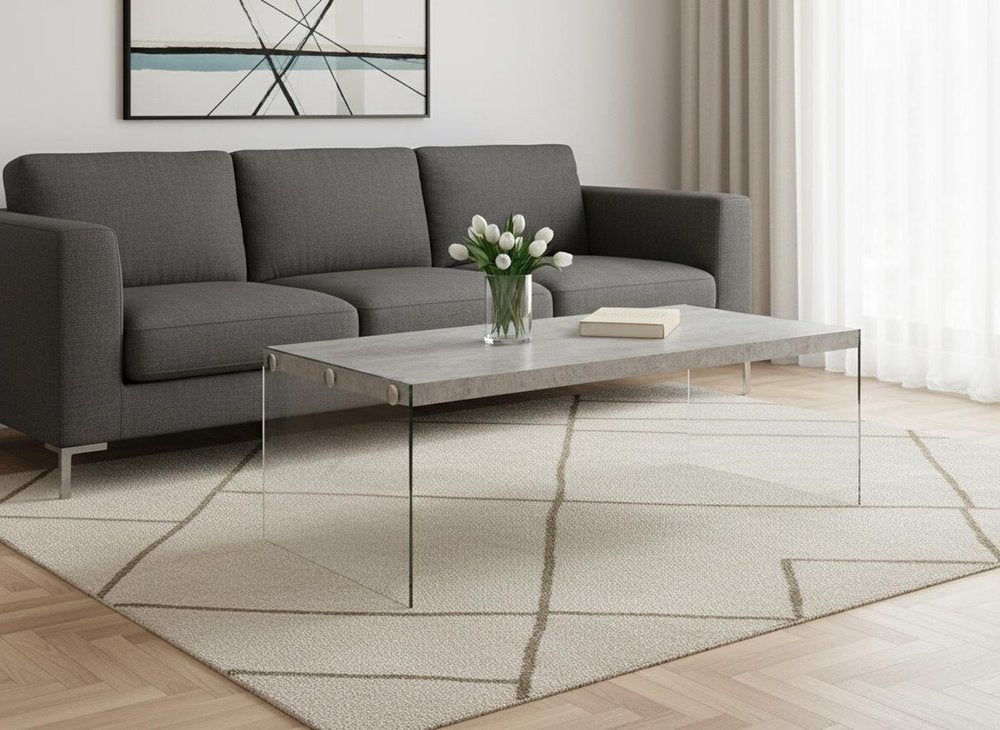 44" Gray Clear Wood And Glass Coffee Table