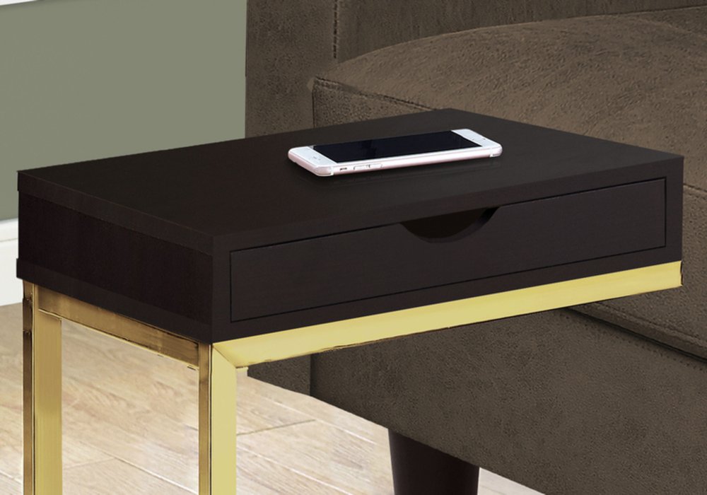 10.25" X 15.75" X 24.5" Grey Finish Drawer And Black Metal Accent Table