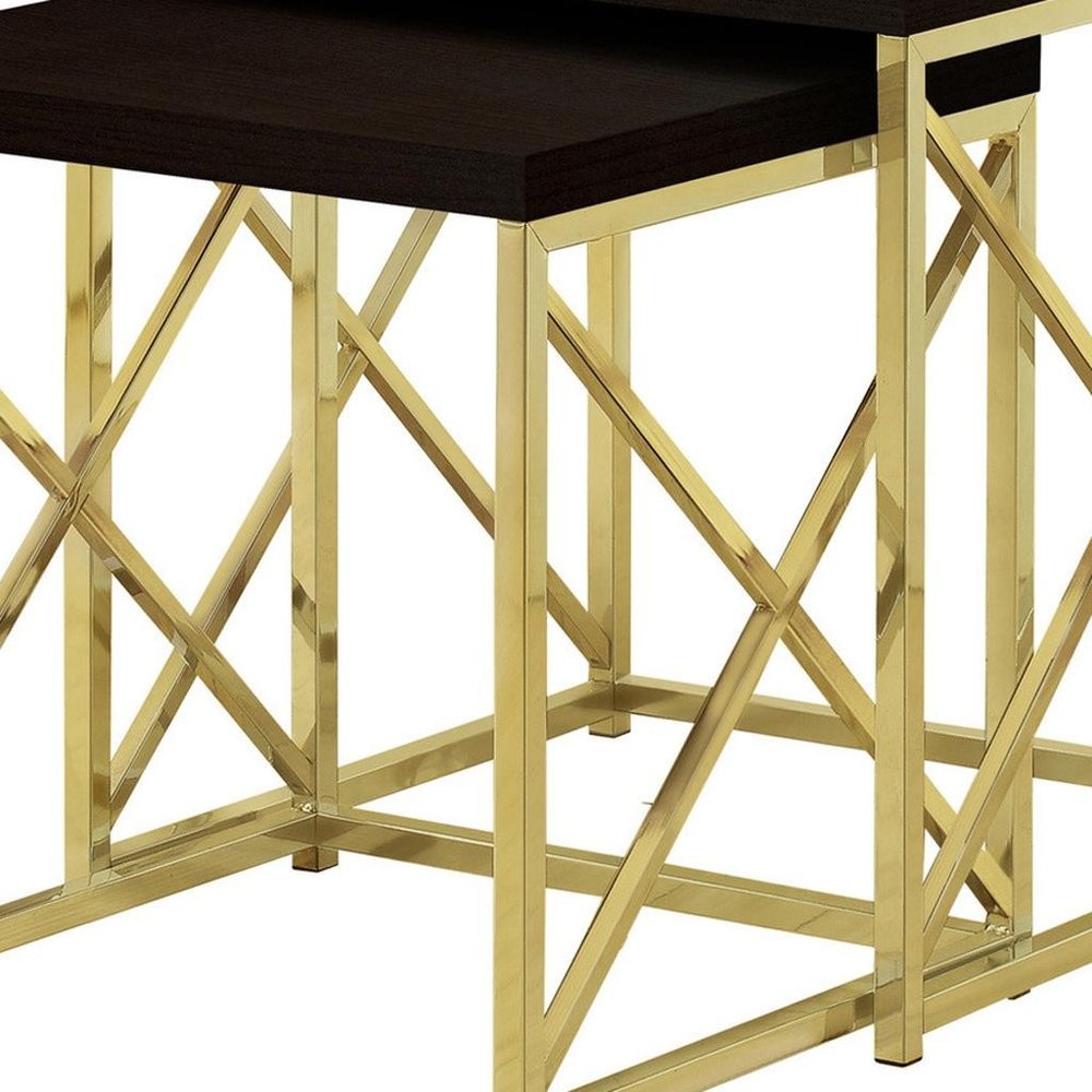 Set of Two 41" Gold And Brown Nested Tables