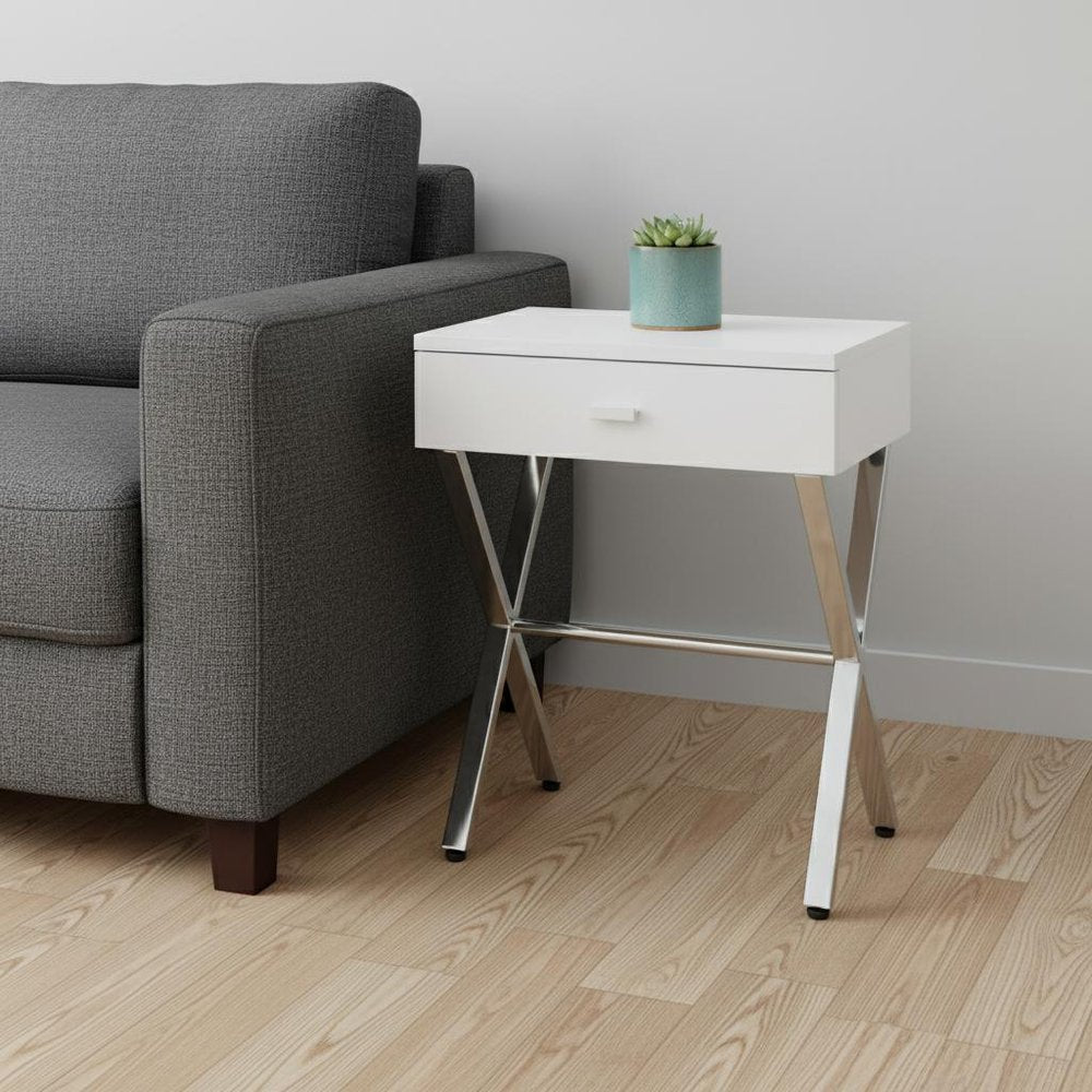 22" Black And Gray Wood And Metal End Table With Drawer