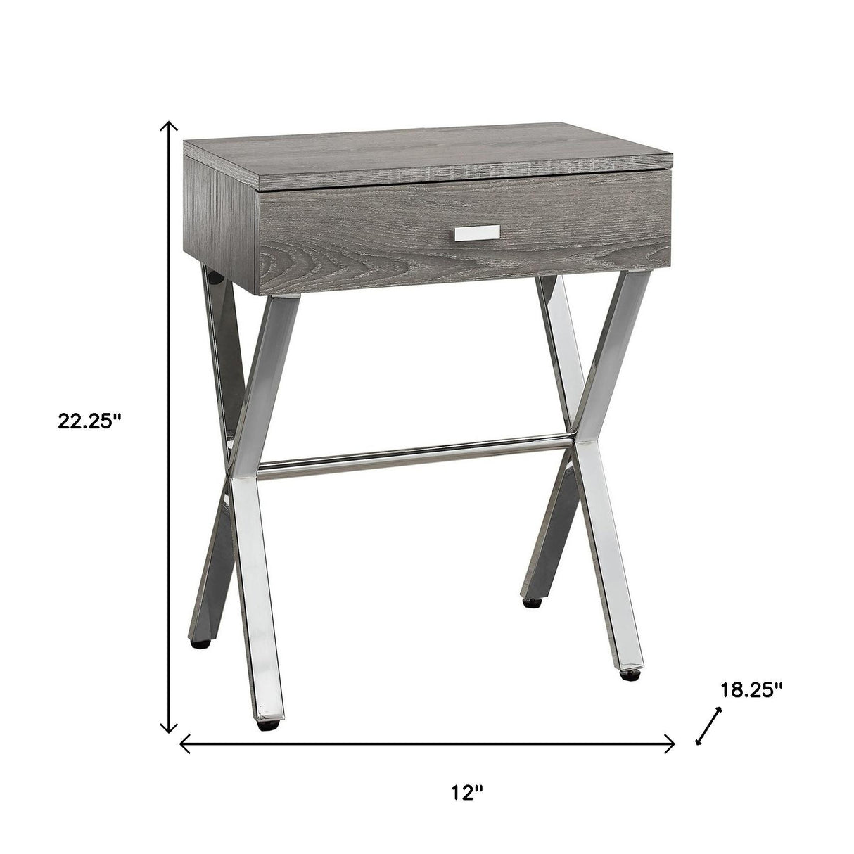22" Black And Gray Wood And Metal End Table With Drawer