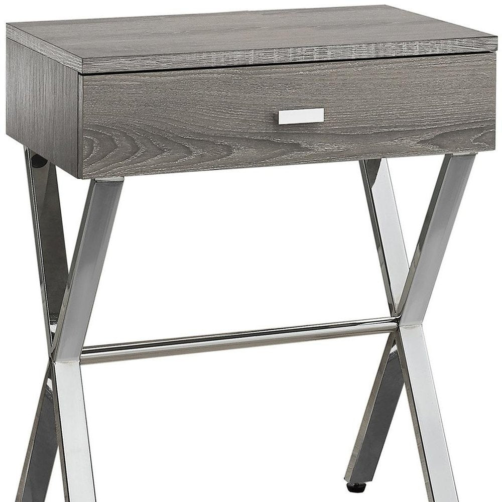 22" Silver And White Wood And Metal End Table With Drawer