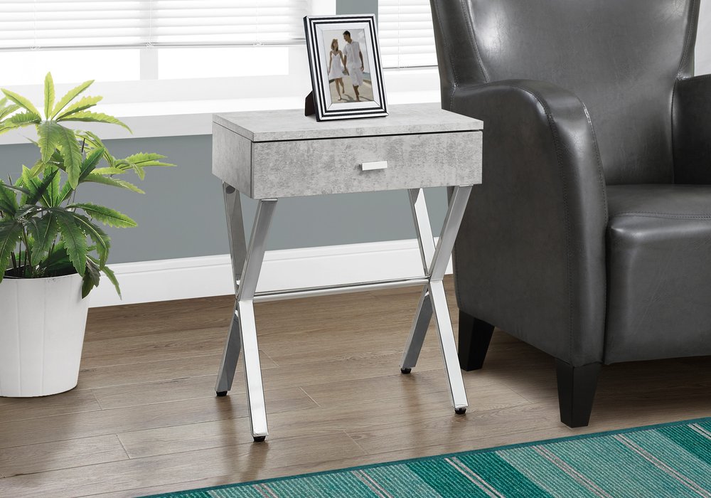 22" Black And Gray Wood And Metal End Table With Drawer