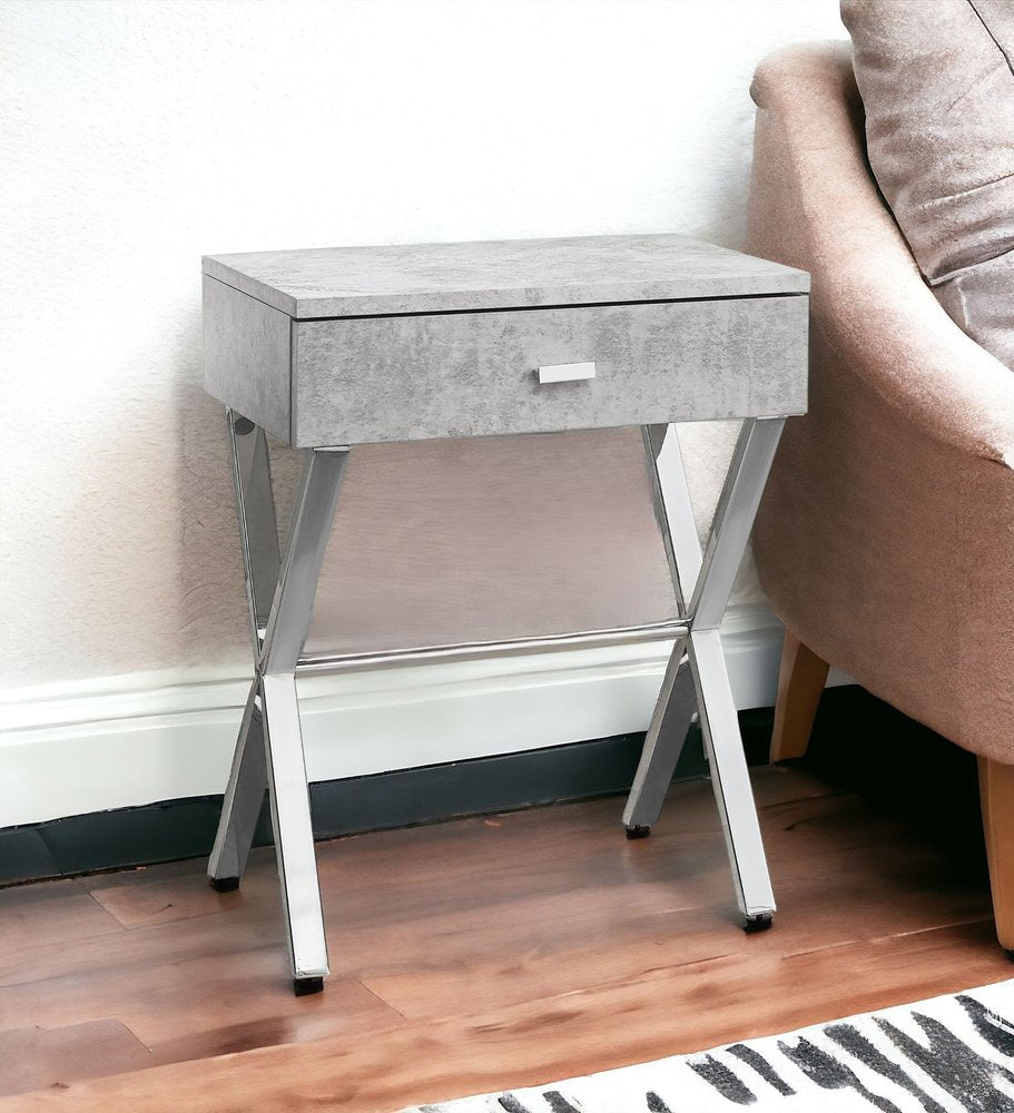 22" Black And Gray Wood And Metal End Table With Drawer