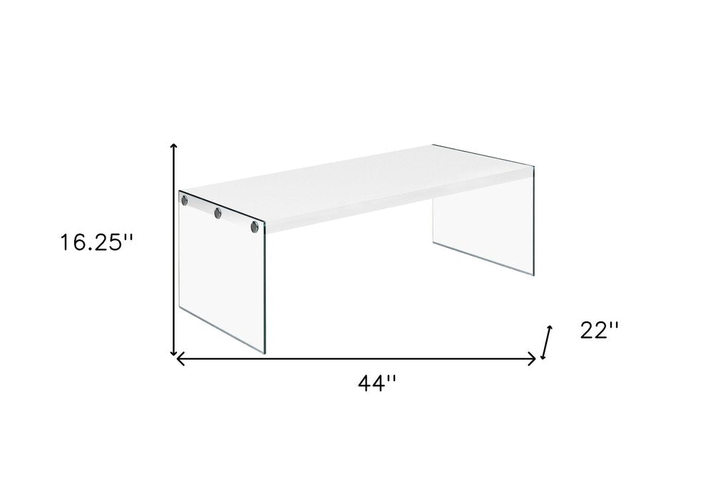 44" Gray Clear Wood And Glass Coffee Table