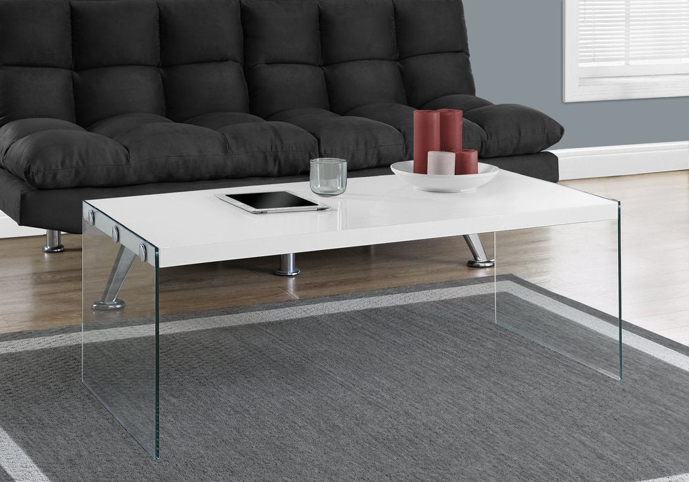 44" Gray Clear Wood And Glass Coffee Table