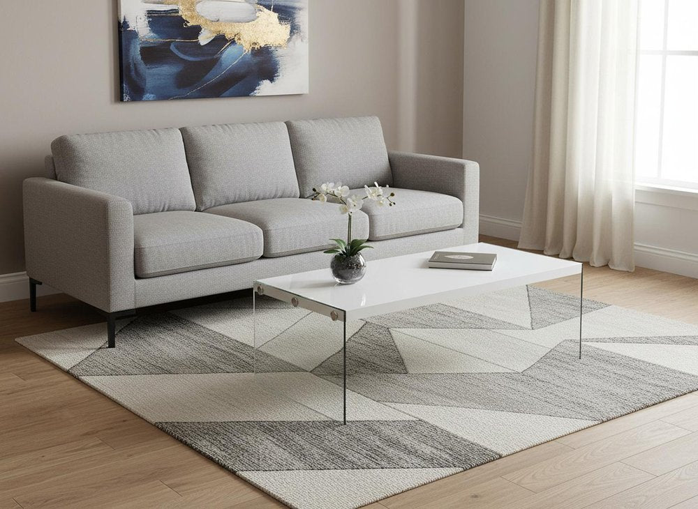 44" Gray Clear Wood And Glass Coffee Table