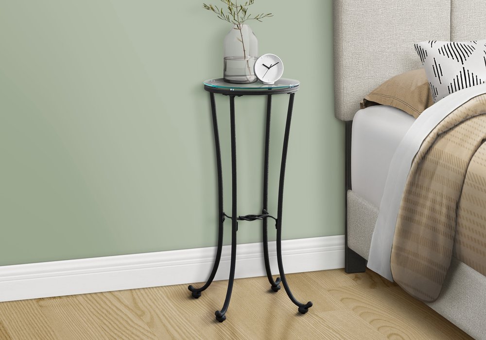 29" Black And Clear Glass Round End Table