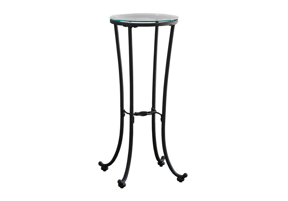 29" Black And Clear Glass Round End Table
