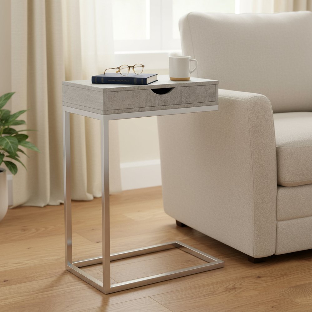 10.25" X 15.75" X 24.5" Cappuccino Finish And Gold Laminated Drawer Accent Table