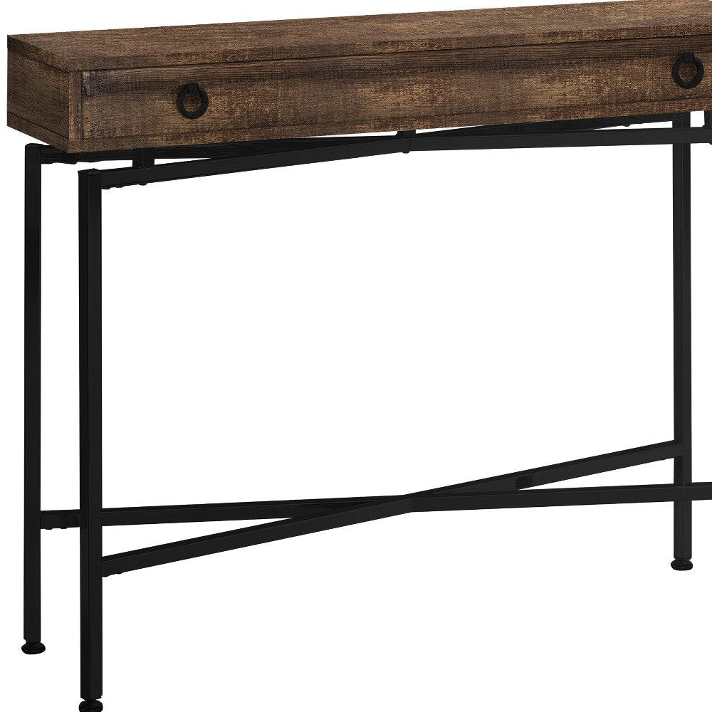 43" Brown And Black Cross Leg Console Table