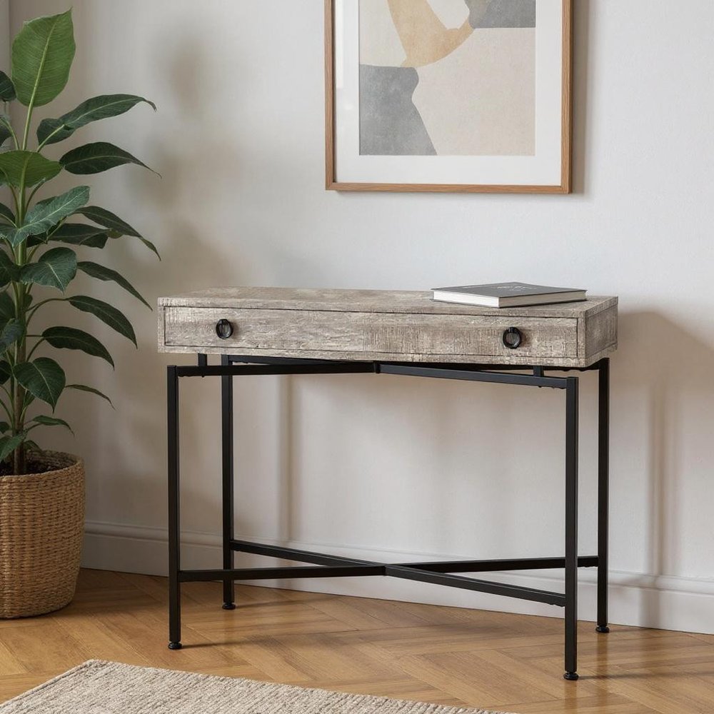 43" Gray And Black Cross Leg Console Table