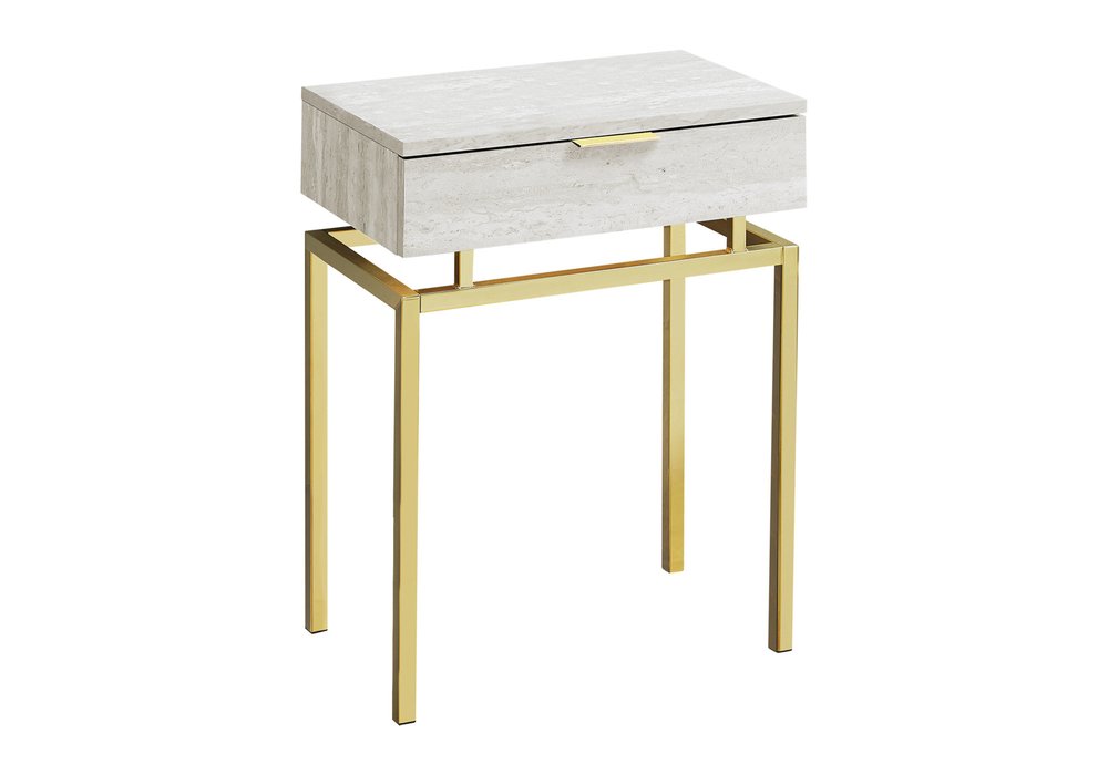 23" Gold And Beige Wood And Metal End Table With Drawer