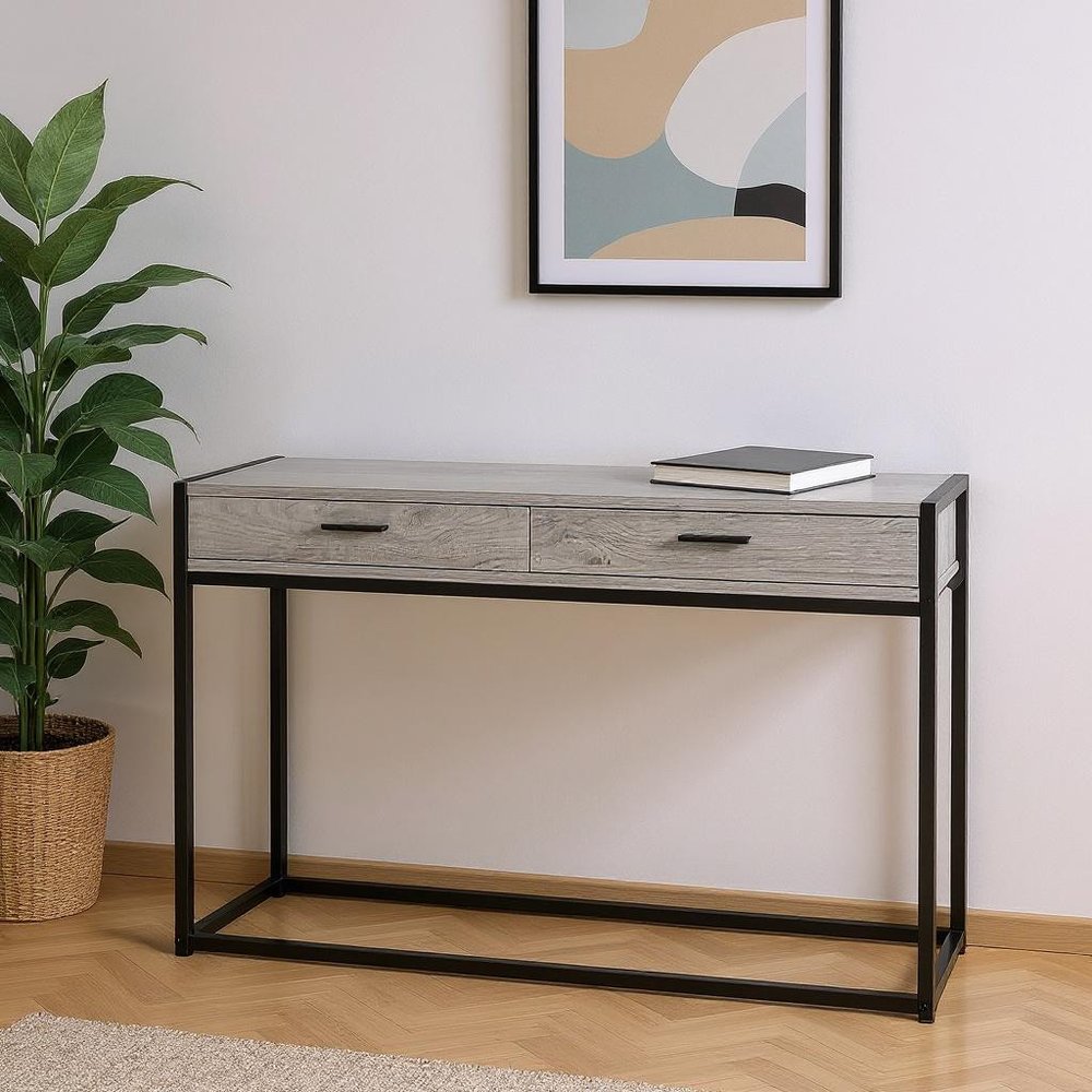 48" Gray and Black Frame Console Table And Drawers