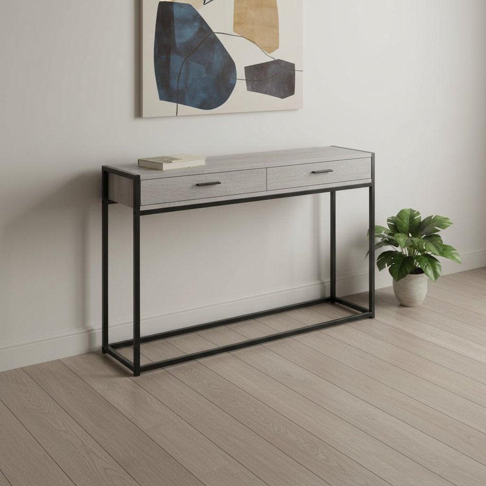 48" Gray and Black Frame Console Table And Drawers