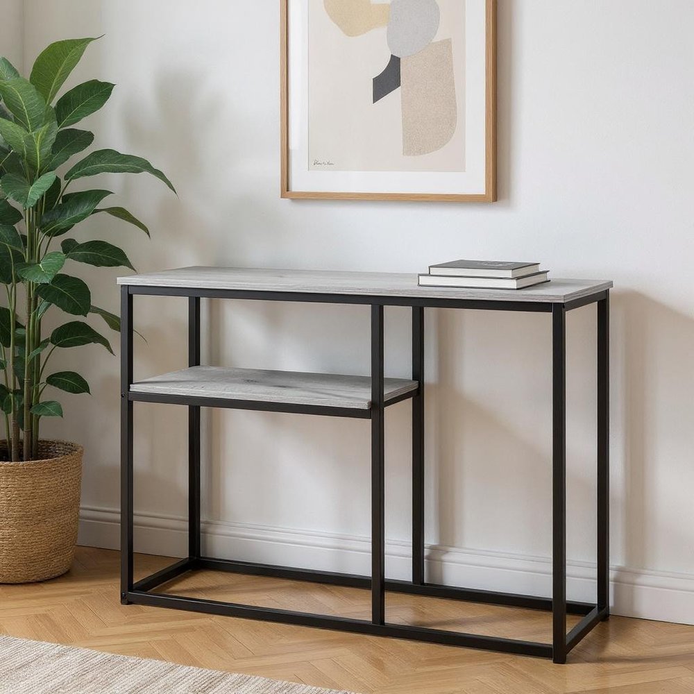 42" Gray And Black Frame Console Table With Storage