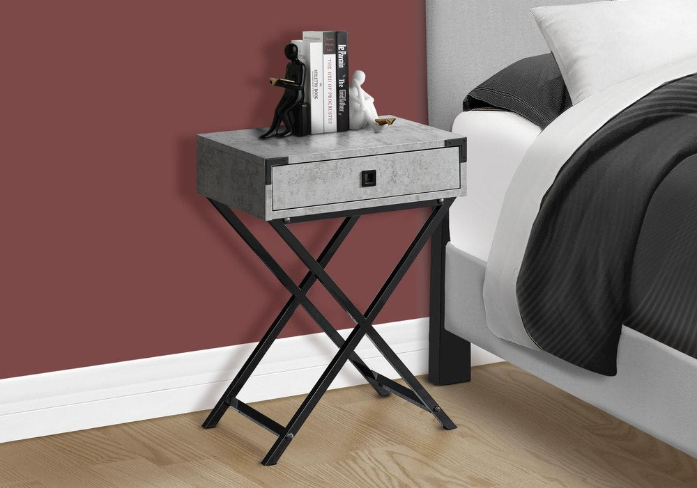 24" Black And Gray Wood And Metal End Table With Drawer