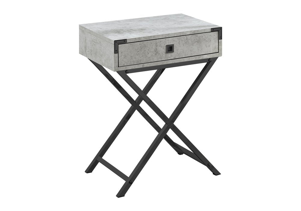 24" Silver And Deep Taupe Wood And Metal End Table With Drawer