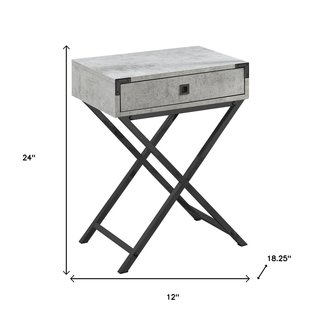 24" Silver And Deep Taupe Wood And Metal End Table With Drawer