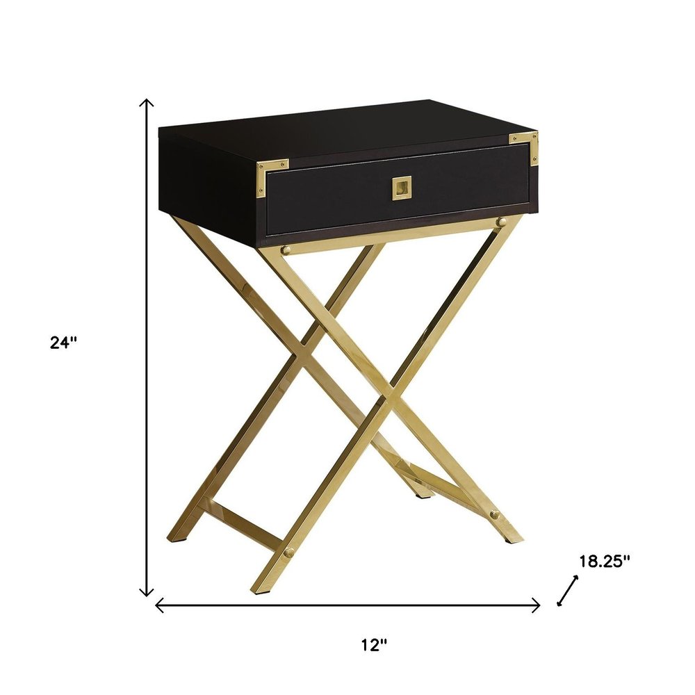 24" Silver And Deep Taupe Wood And Metal End Table With Drawer