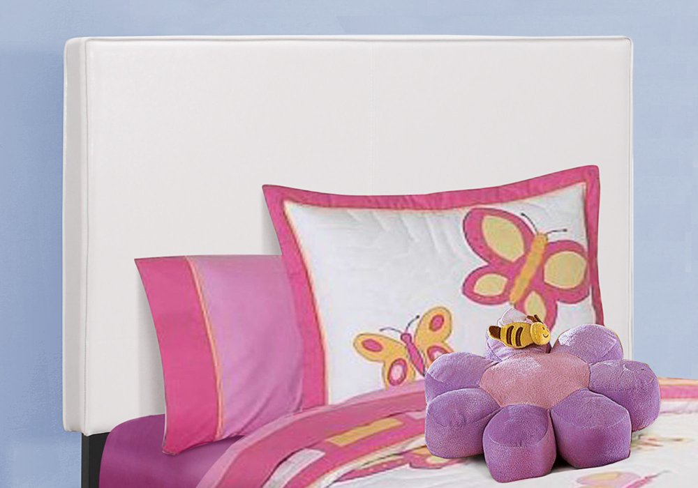 White Solid Wood Twin Upholstered Faux Leather Bed Frame