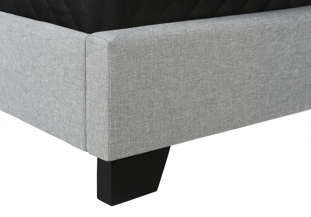 Light Gray and Gray Wood Tufted Upholstered Queen Bed Frame with Nailhead Trim