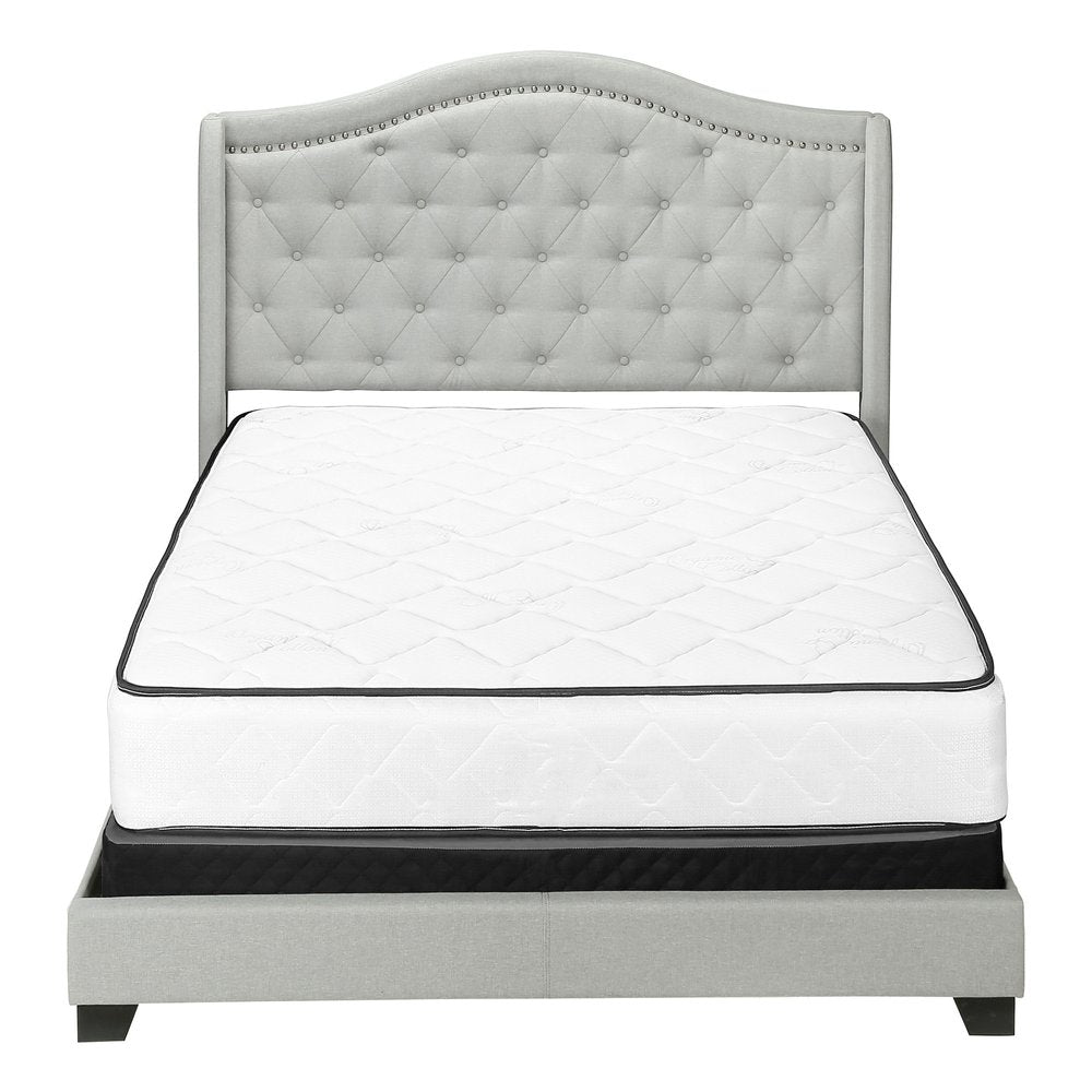 Light Gray and Gray Wood Tufted Upholstered Queen Bed Frame with Nailhead Trim
