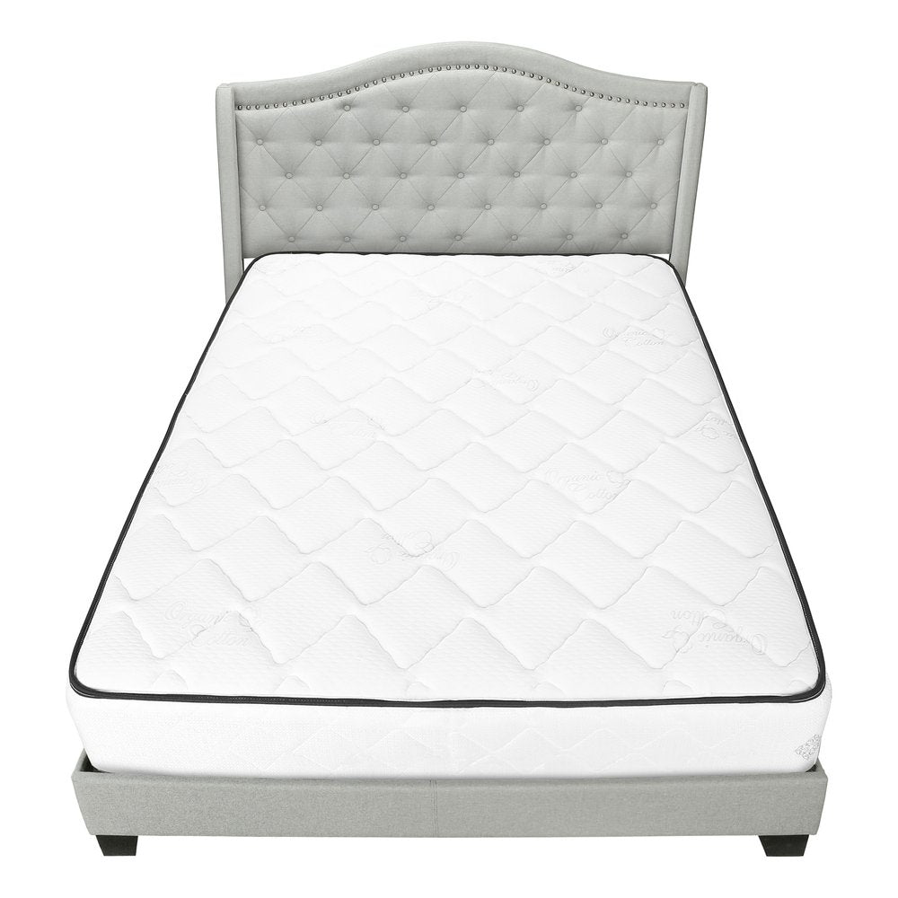Light Gray and Gray Wood Tufted Upholstered Queen Bed Frame with Nailhead Trim