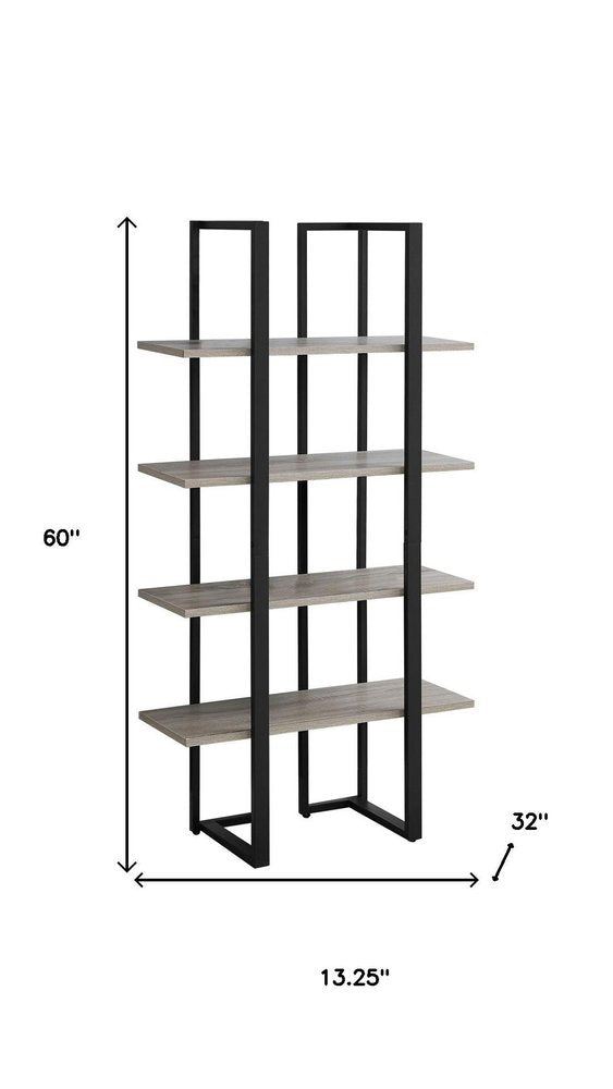 60" Gray And Black Wood And Metal End Table