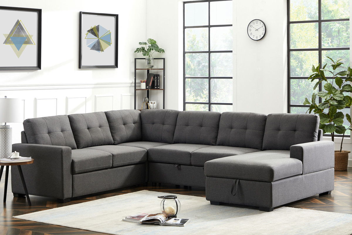 Selene - Linen Fabric Sleeper Sectional Sofa With Storage Chaise by Couch.com